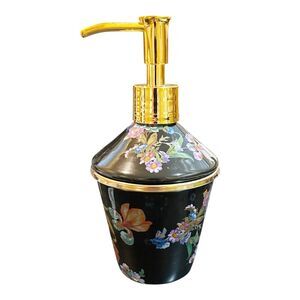 VTG Mackenzie Childs Black Flower Market Enamel Soap Lotion Dispenser